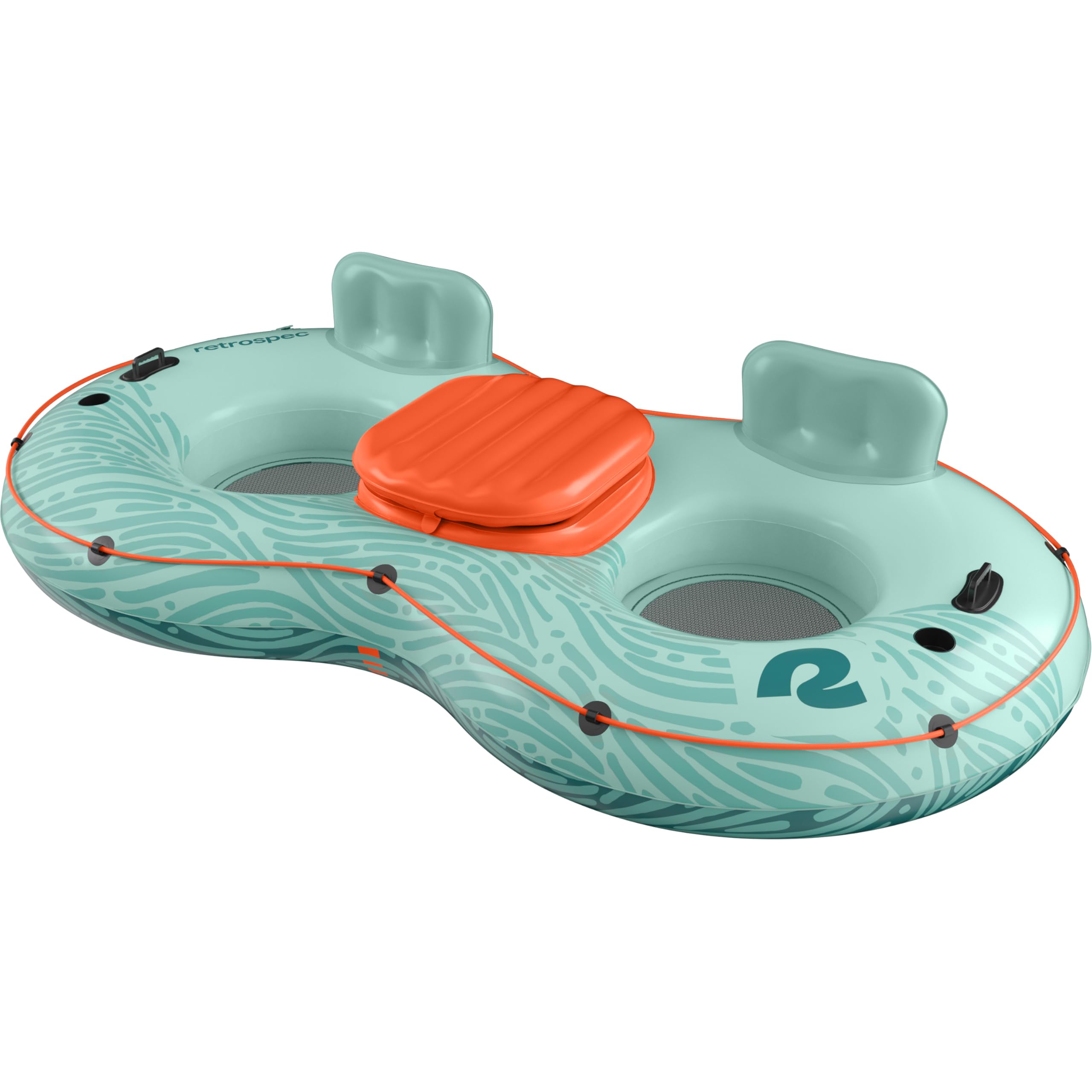 Retrospec Siesta Float Single & Double River Tube für Erwachsene 1–2 Personen – Robuster Wasserschwimmer mit Rückenlehne & Getränkehaltern | 136-272 kg | Reparaturset | Aufblasbare Flussschläuche zum