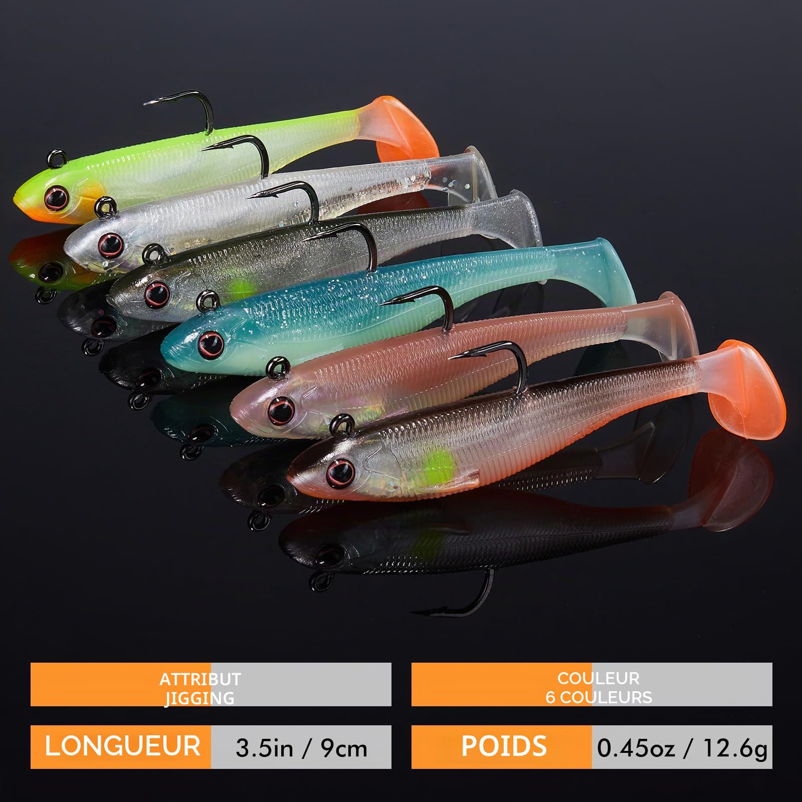 TRUSCEND Leurres de Pêche Souples Shadtale avec Hameçons BKK, Easy Catch : Vibrante pour Plus de Touches, Leurre à Queue palmée pour Bars, Brochets, Truites, Silure, Idéal pour la pêche en Famille