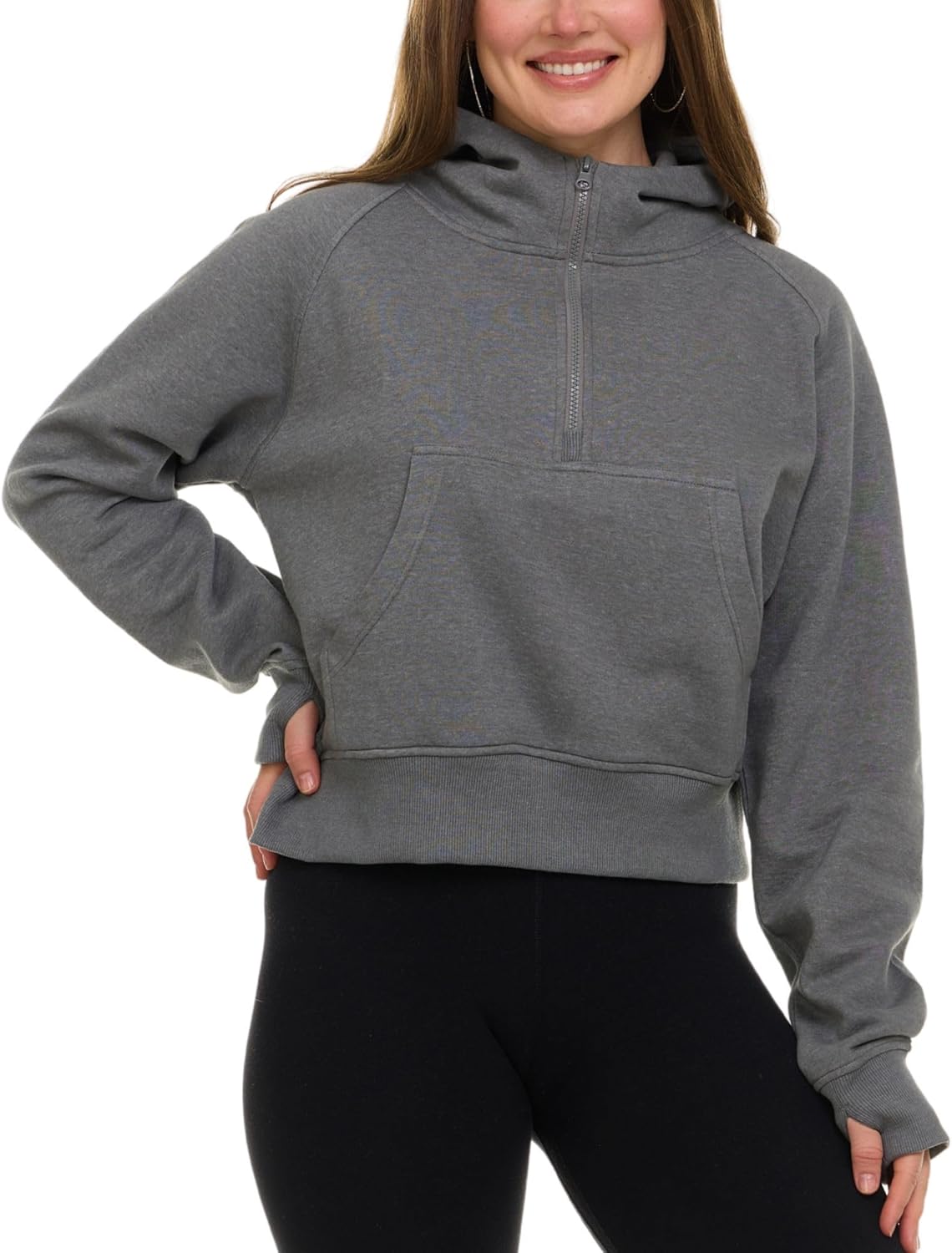 Womens Half Zip Hoodie - Fleece Cropped Sweatshirt for Women, Quarter Zip Up Pullover - Image 6
