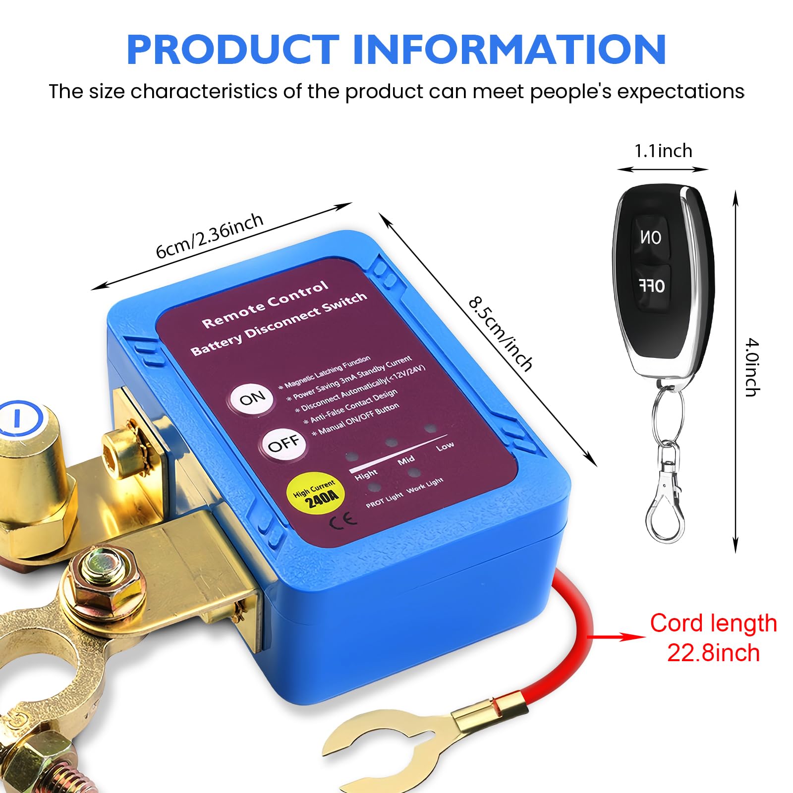 Stacca Batteria Senza Fili per Auto: 12V 240A Interruttore Staccabatteria Automatico Con Telecomando, Interruttore Di Scollegamento Della Batteria Distanza Con luce LED(Blu)