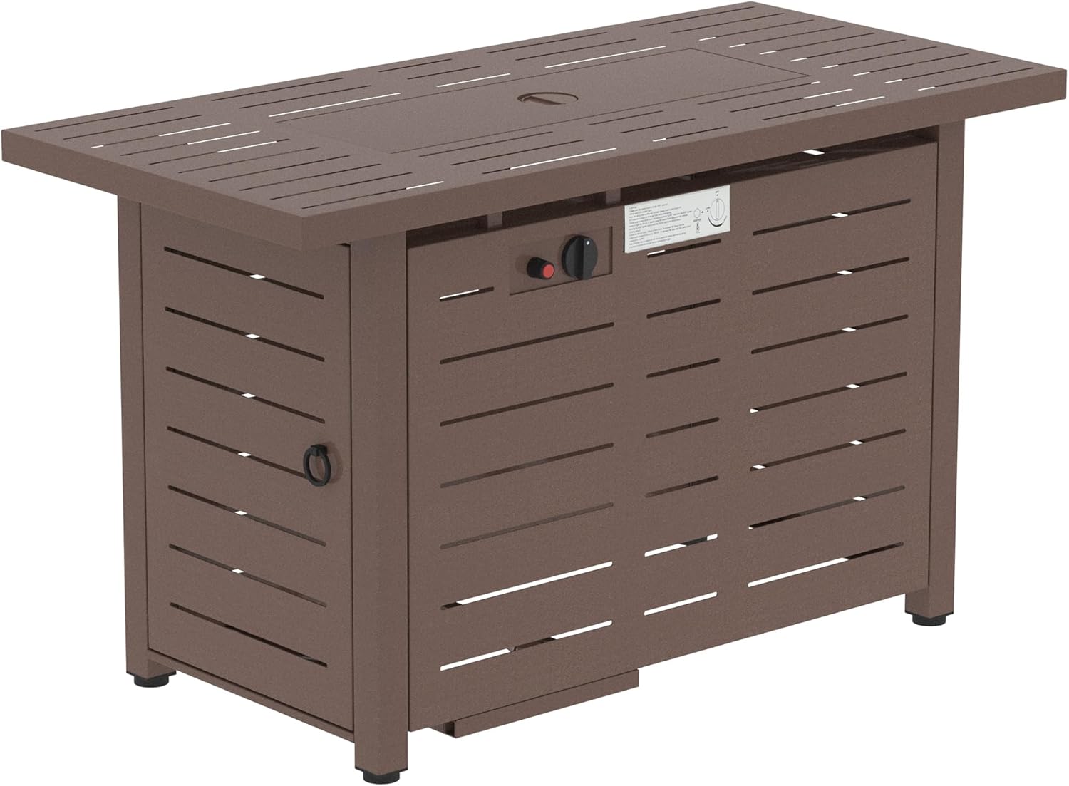42 Inch Outdoor Propane Gas Fire Pit Table, 50,000 BTU Auto-Ignition Rectangular Gas Firepit with Slat Tabletop, Lid, Lava Rocks, Rain Cover, CSA Certification, Brown