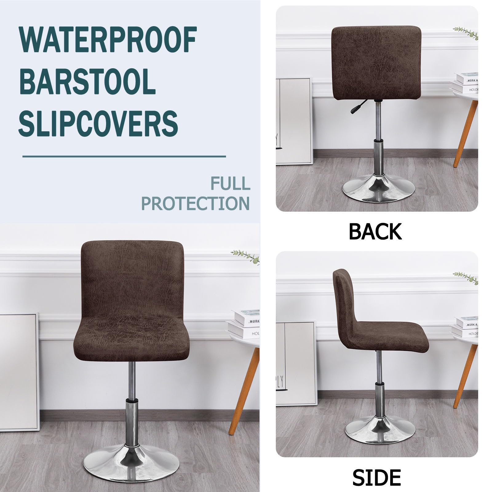 Résistant Housse Tabouret de Bar avec Dossier, Lot de 4 Extensible Faux Cuir Housse Chaise Bar Anti-Taches Lavable Housse de Chaise de Bar avec Bas élastique-café-Lot de 4