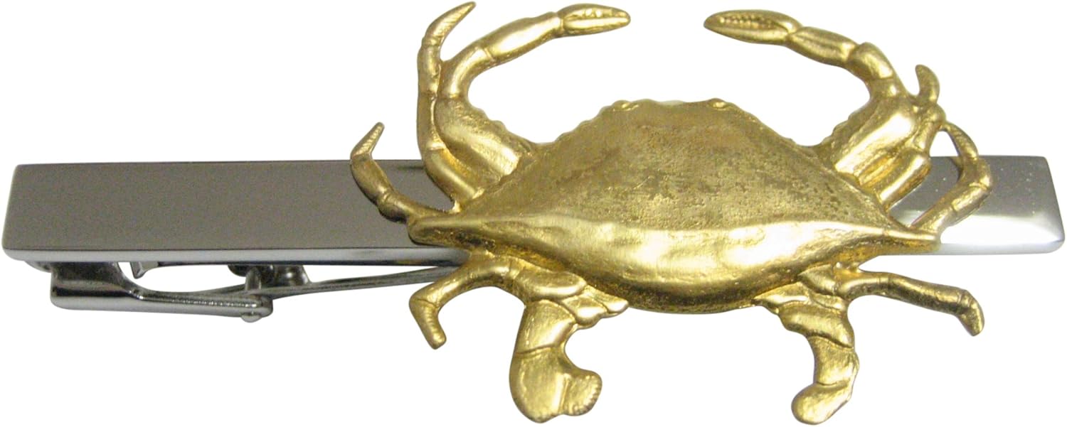 Kiola Designs Gold Toned Crab Pendant Square Tie Clip