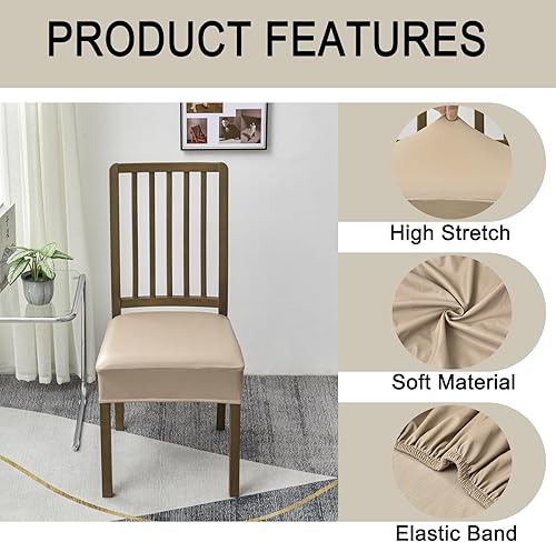 Miniatura 2 de HAOYONG Funda de asiento impermeable para sillas de comedor, 2 fundas de piel sintética para sillas de comedor, lavables, protector de asiento suave