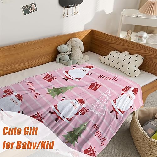 Miniatura 5 de YeeJu Manta de Navidad para bebé, manta pequeña de Papá Noel rosa para bebé, manta para envolver cuna, suave, acogedora, ligera, mullida, manta de