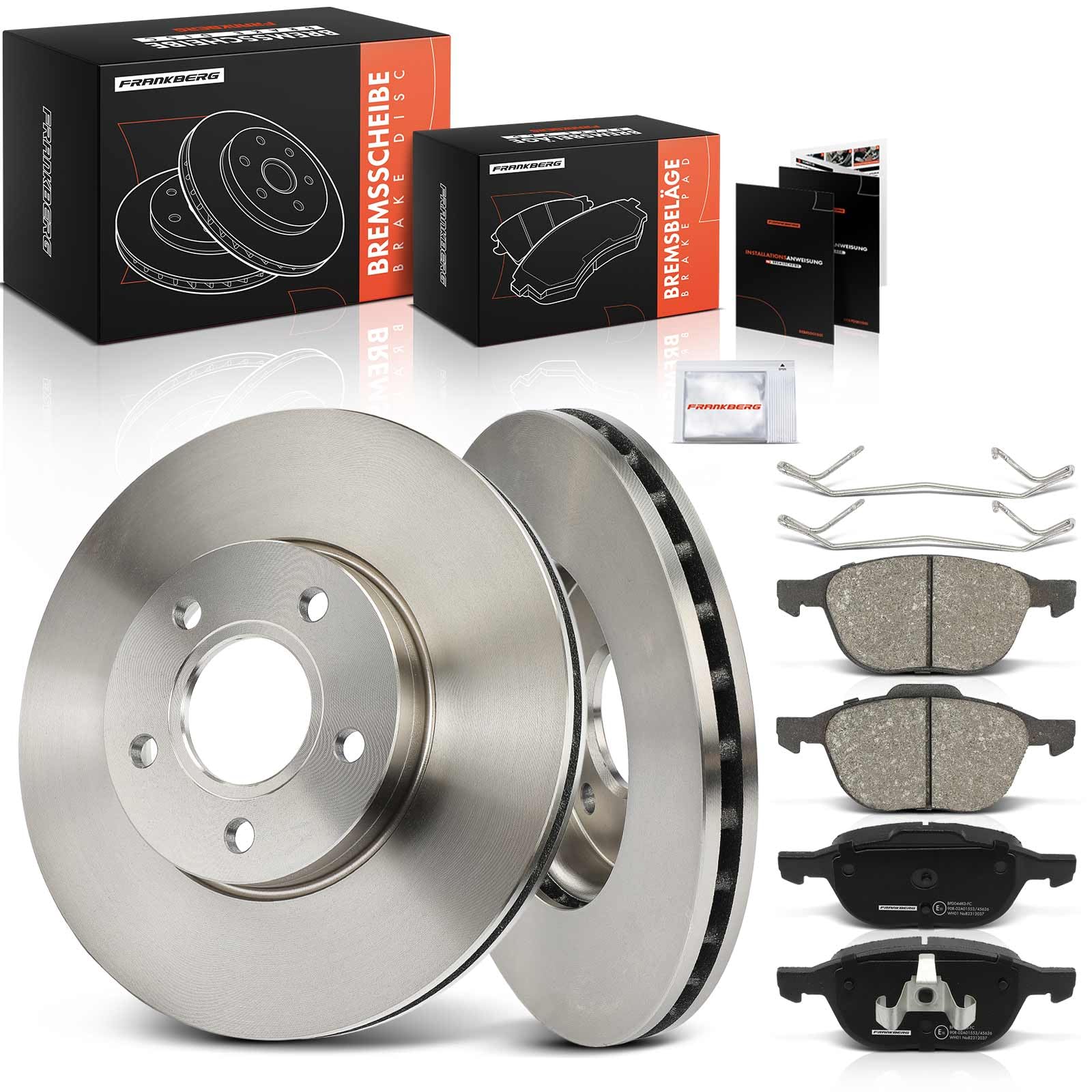 Frankberg Set freni incl. 2x Dischi Freno + 4x Pastiglie dei Freni Anteriore Compatibile con Focus III Turnier C-Max II DXA/CB7 DXA/CEU Focus III Berlina Replace# 1686722