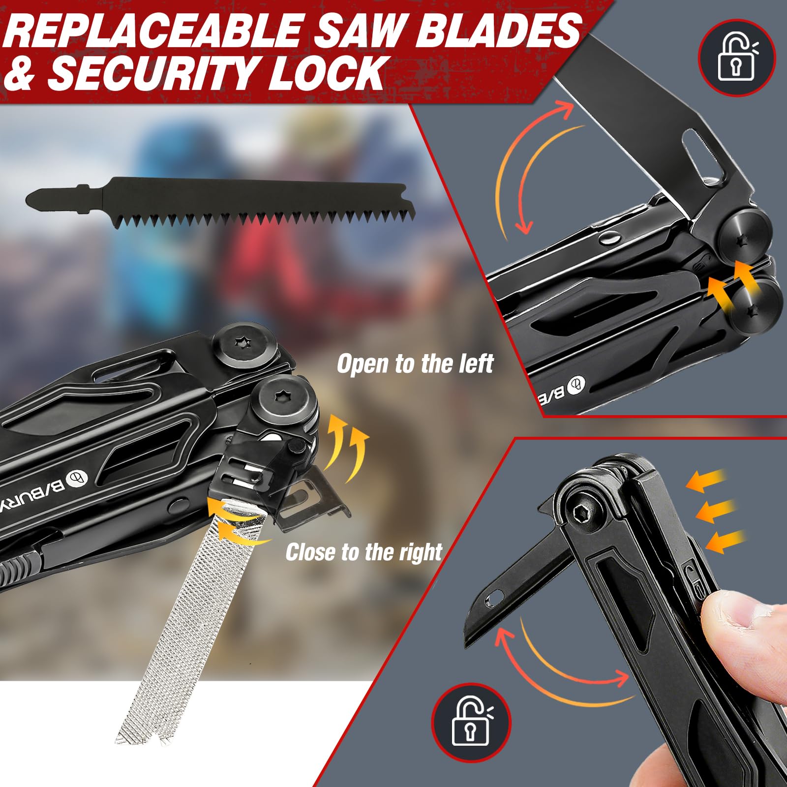 BIBURY 16 in 1 Multi Tool faltbare Zange mit verbesserter Schere und Schraubendreher, mit Nylontasche, ideal für Outdoor, Wandern, DIY, Reparaturen, Geschenk für Papa Männ