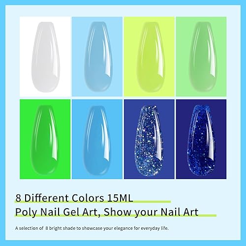 Miniatura 2 de Juego de gel de uñas de polietileno, 8 colores blanco, verde, azul, gel de extensión de uñas para principiantes profesionales, gel de uñas