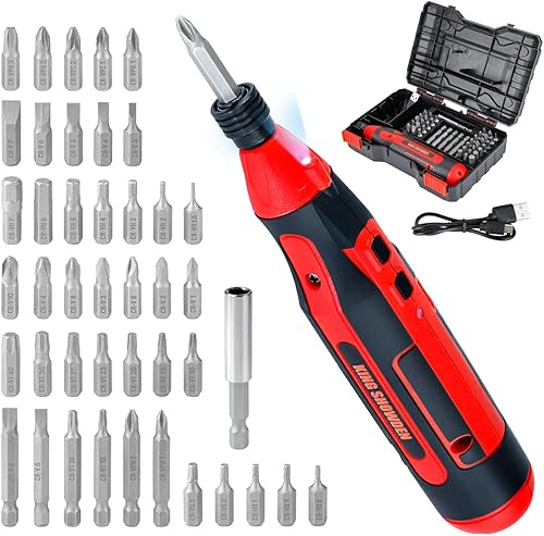 Juego de destornilladores eléctricos inalámbricos de 4 V con 42 brocas, batería de iones de litio recargable por USB, luz de trabajo LED, caja de