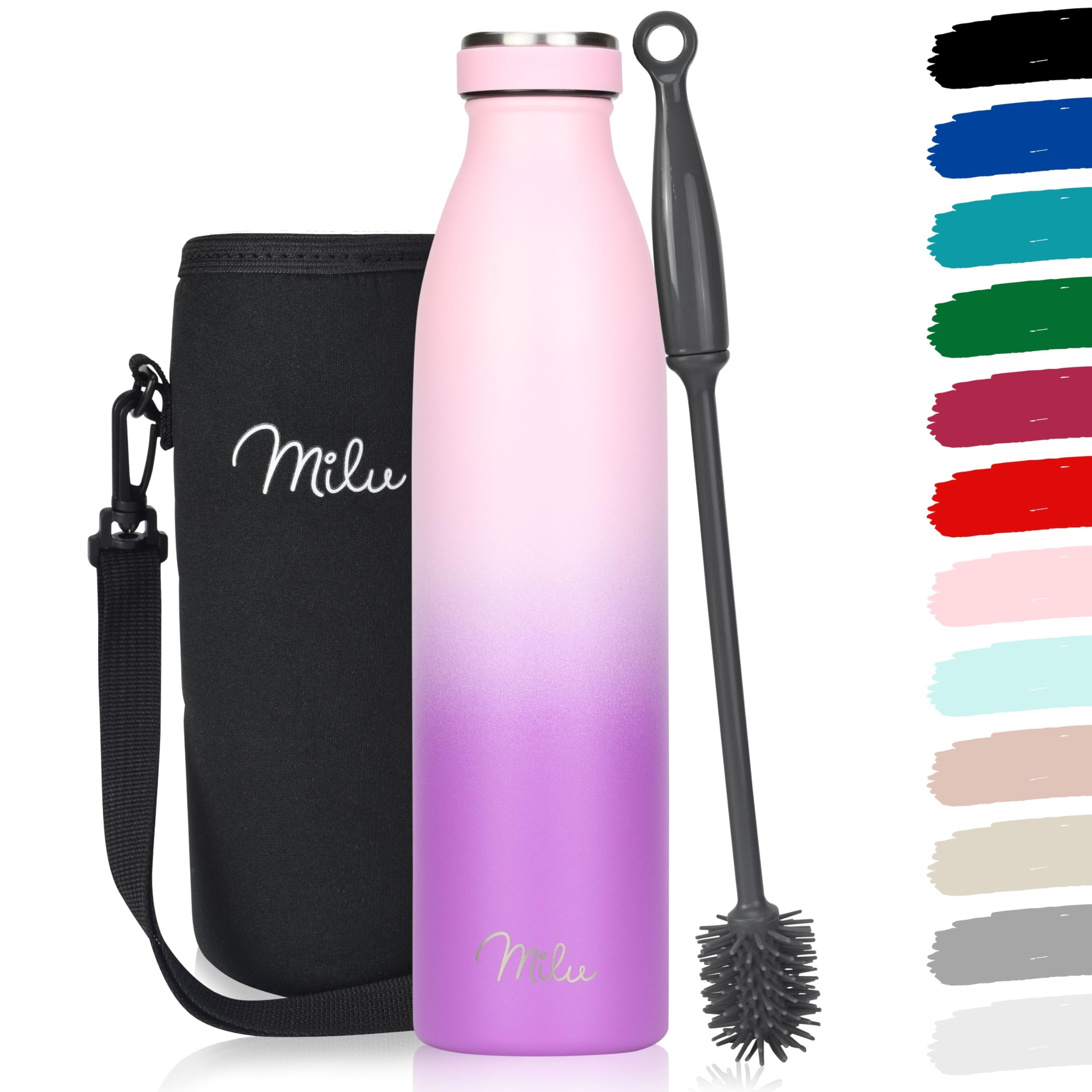 Milu Stainless Steel Drinking Bottle 750 ml - Insulated Thermo Flask for Water - Leak Proof, Insulated and Double Walled, Carbonated (Pink Violet, 750ml)