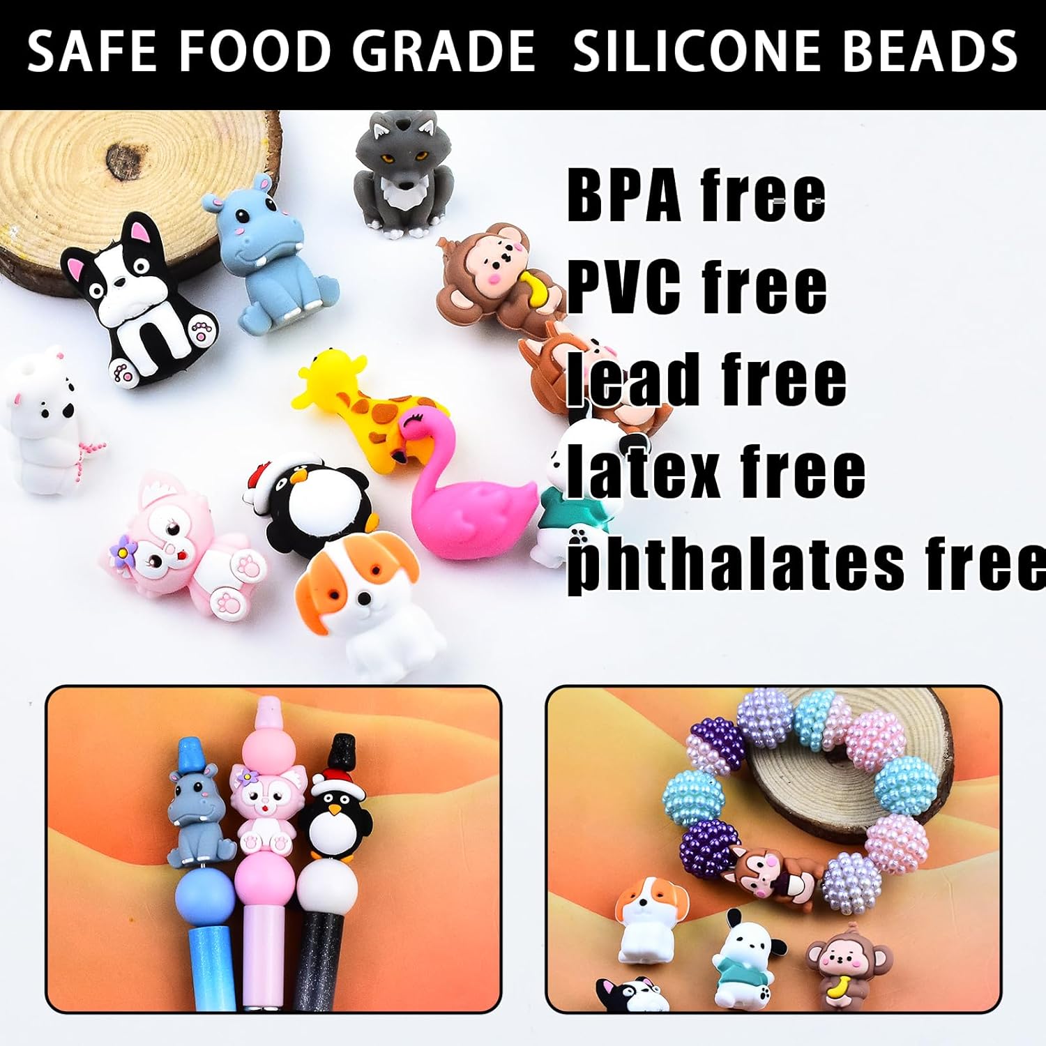 3D Animal Theme Silicone Beads for Keychain Making, 12 PCS Silicone Focal Beads for Pen, Loose Beads for Bracelet Necklace Lanyard Jewelry and Handmade Crafts Making - Image 3