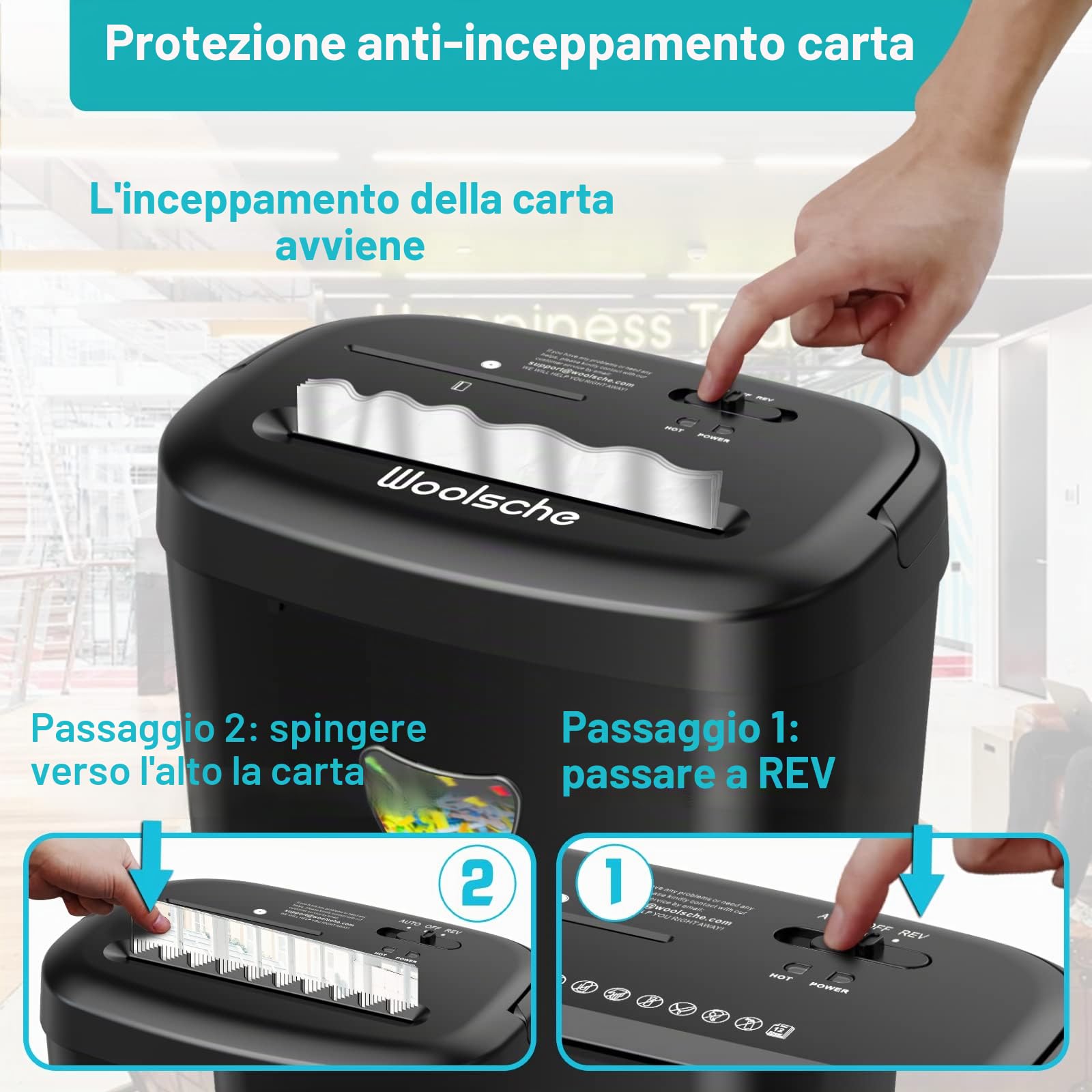Distruggidocumenti trituratore 12 fogli contemporaneamente, può tritare carte di credito/CD e graffette, trituratore di carta con un cestino da 25 litri