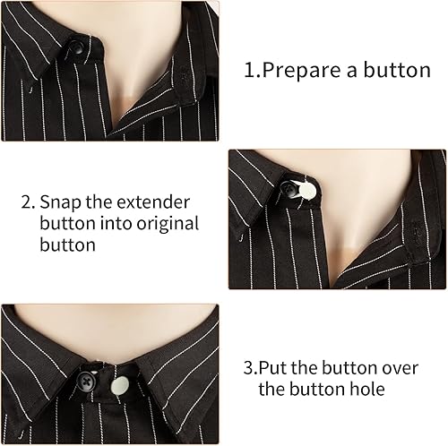 Miniatura 3 de 12 extensores de cuello con botón de maravilla de 4 colores para ampliar la longitud para hombres y mujeres camisas de vestir (negro, blanco, azul,