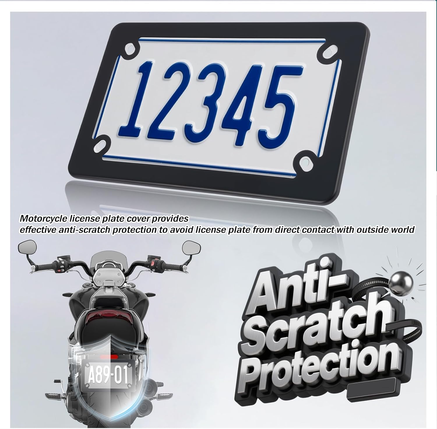 Stainless Steel Motorcycle License Plate Frame,High Strength Motorcycle Plate Frame for Anti-Scratch Protection,Universal Motorcycles Tag Frames Kit with Screws & Washers