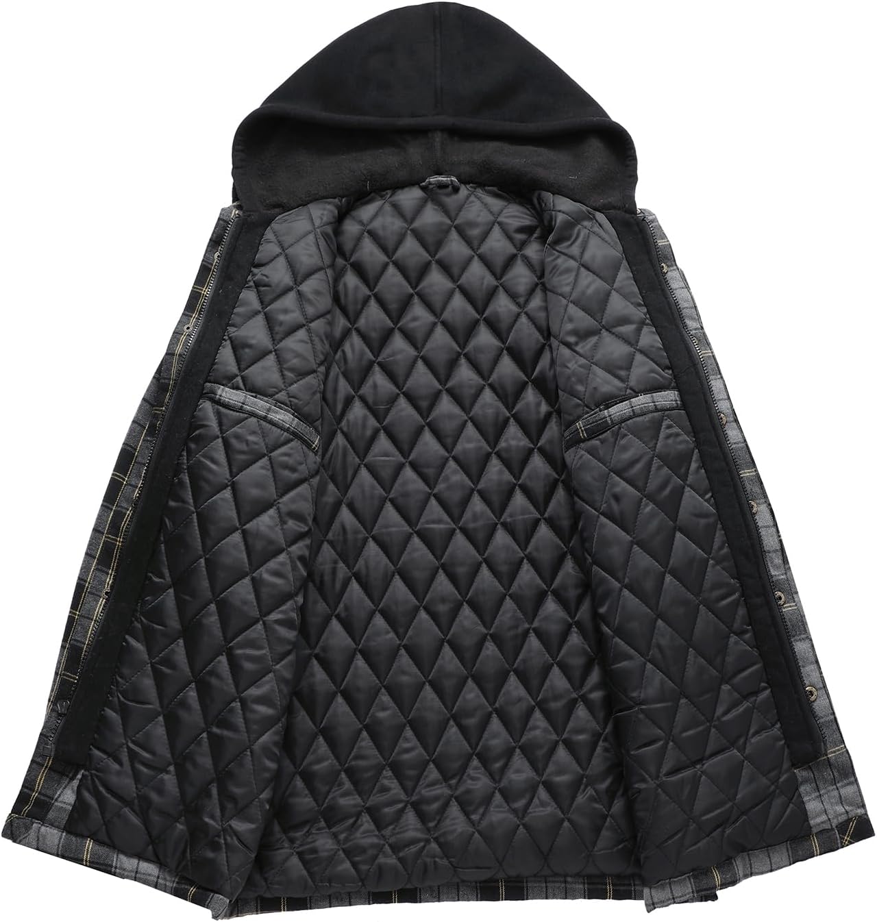 ZENTHACE Men's Thicken Plaid Hooded Flannel Shirt Jacket with Quilted Lined,Zipper&Snap - Image 3