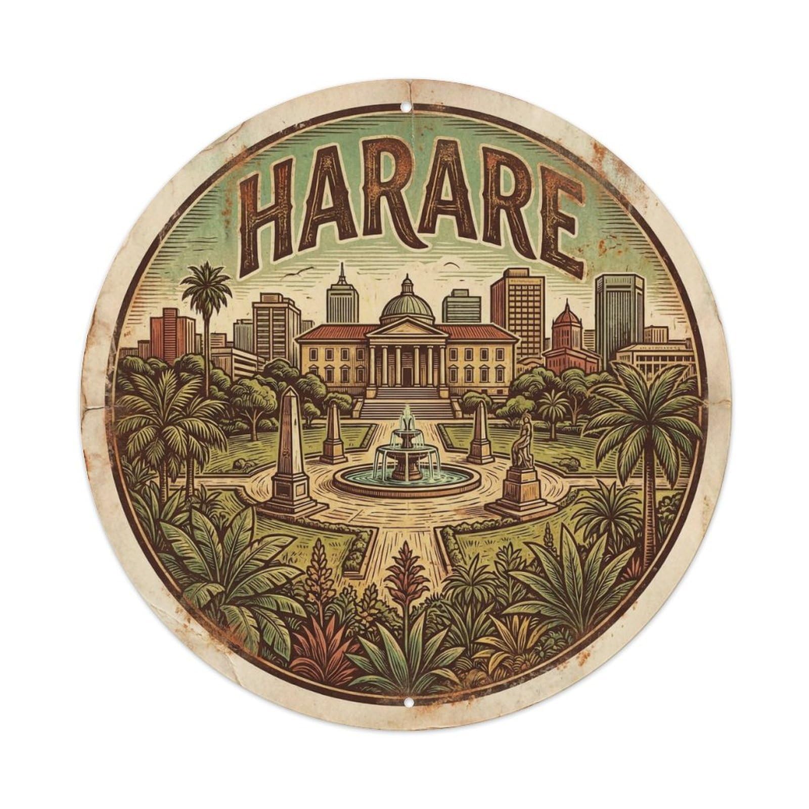 Vintage Travel Zimbabwe Harare Vintage Metal Tin Sign Plaque Wall Decor for Cafe, Club Bar, Office, Garden Metal Poster 8x8Inch