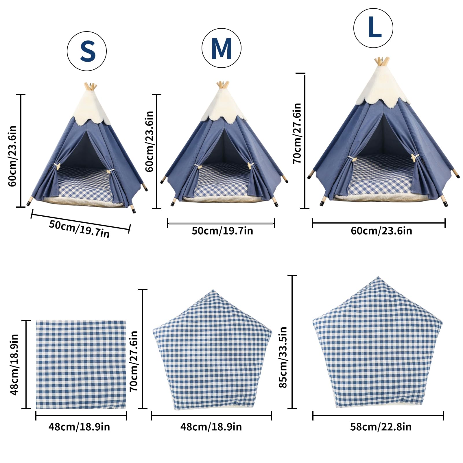 GIBZ Tenda per Animali Domestici con Cuscino Rimovibile Graziosa Casetta Cani Lavabile Tende Gatti in Tela per Interni ed Esterni, Blu Navy, M