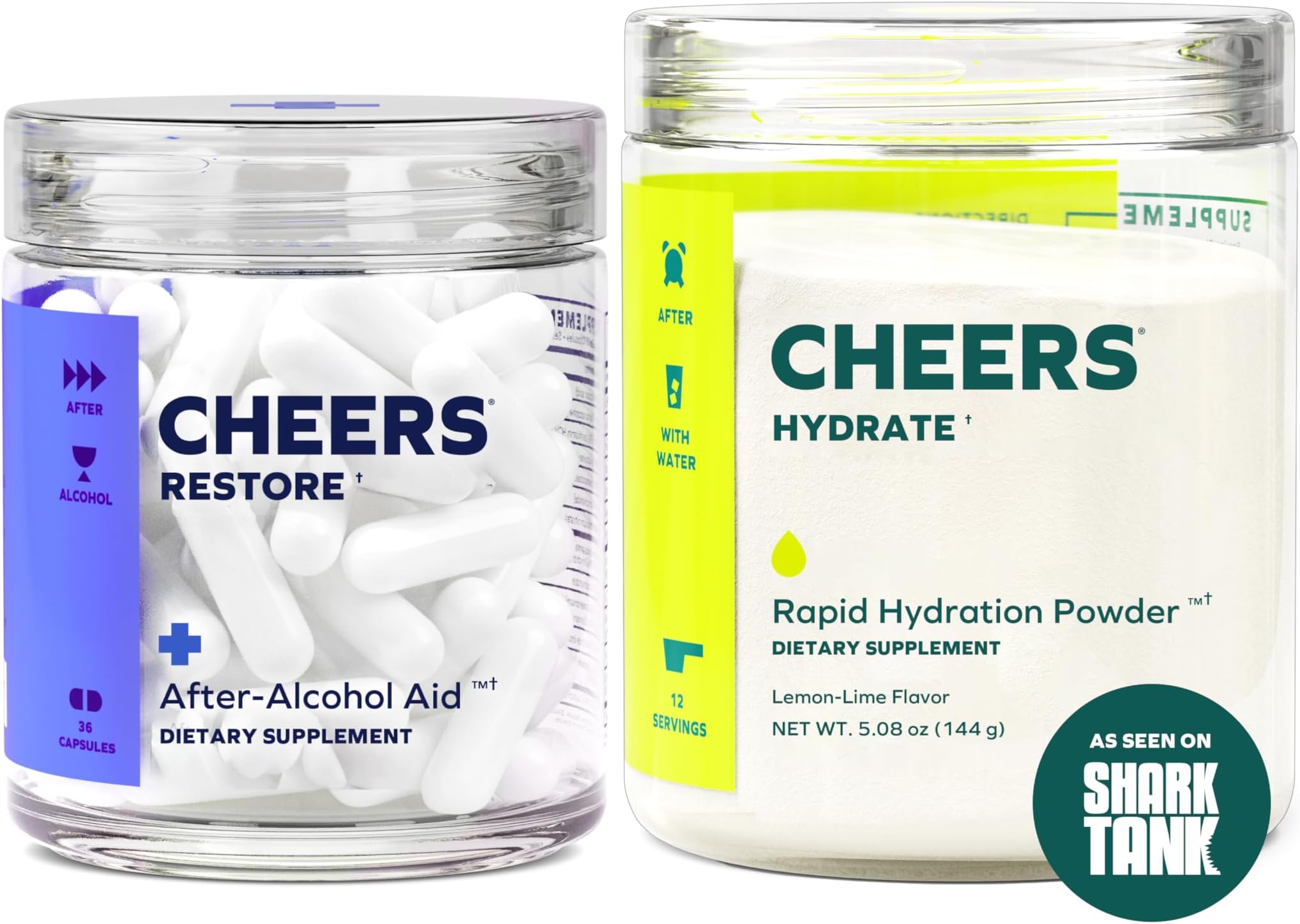 Cheers Classic Combo | Restore + Hydrate | Rehydrate & Feel Better After Drinking | DHM, L-Cysteine, B-Vitamins, Electrolytes | 12 Doses Each | Liver Support | Electrolyte Supplements