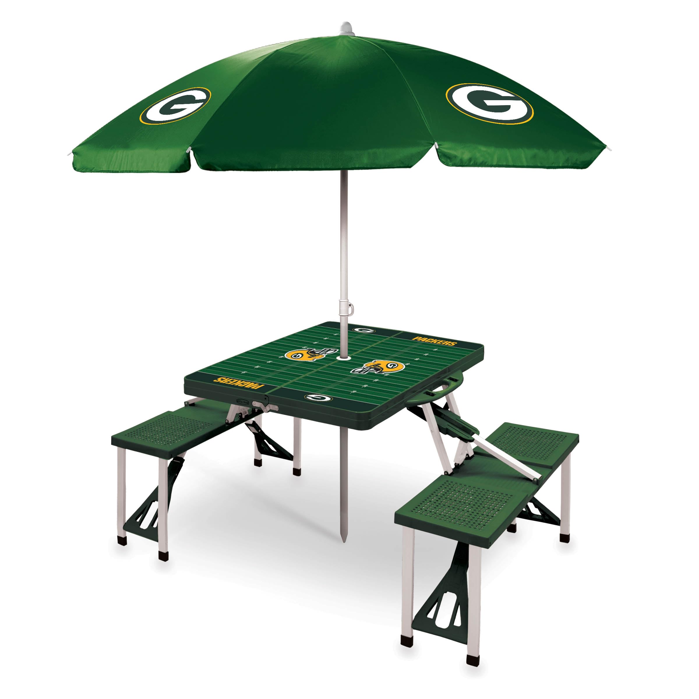 PICNIC TIME NFL Picnic Table Portable Folding Table with Seats and Umbrella