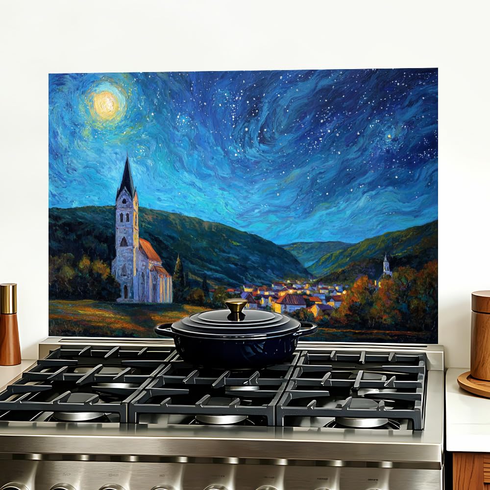 Starry Night Village Backsplash Peel and Stick, 35.4x23.6 in