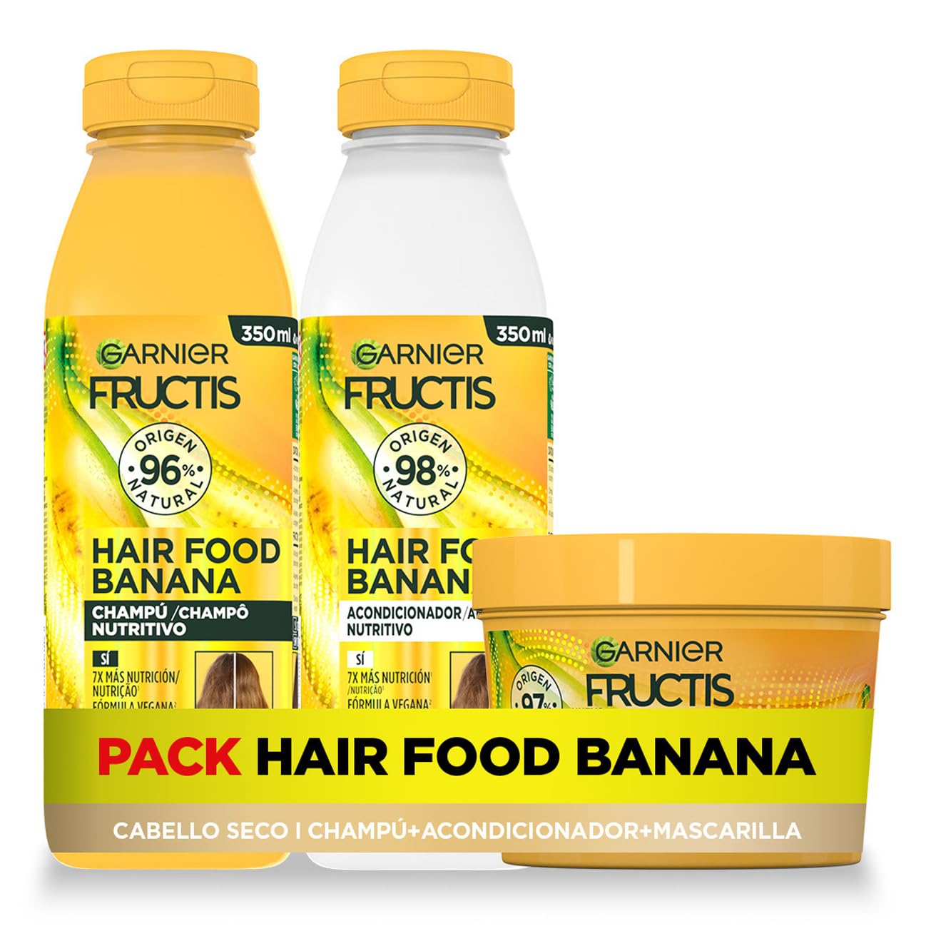 Garnier Fructis Hair Food Banana Pack Champú Acondicionador Mascarilla Cabello Seco