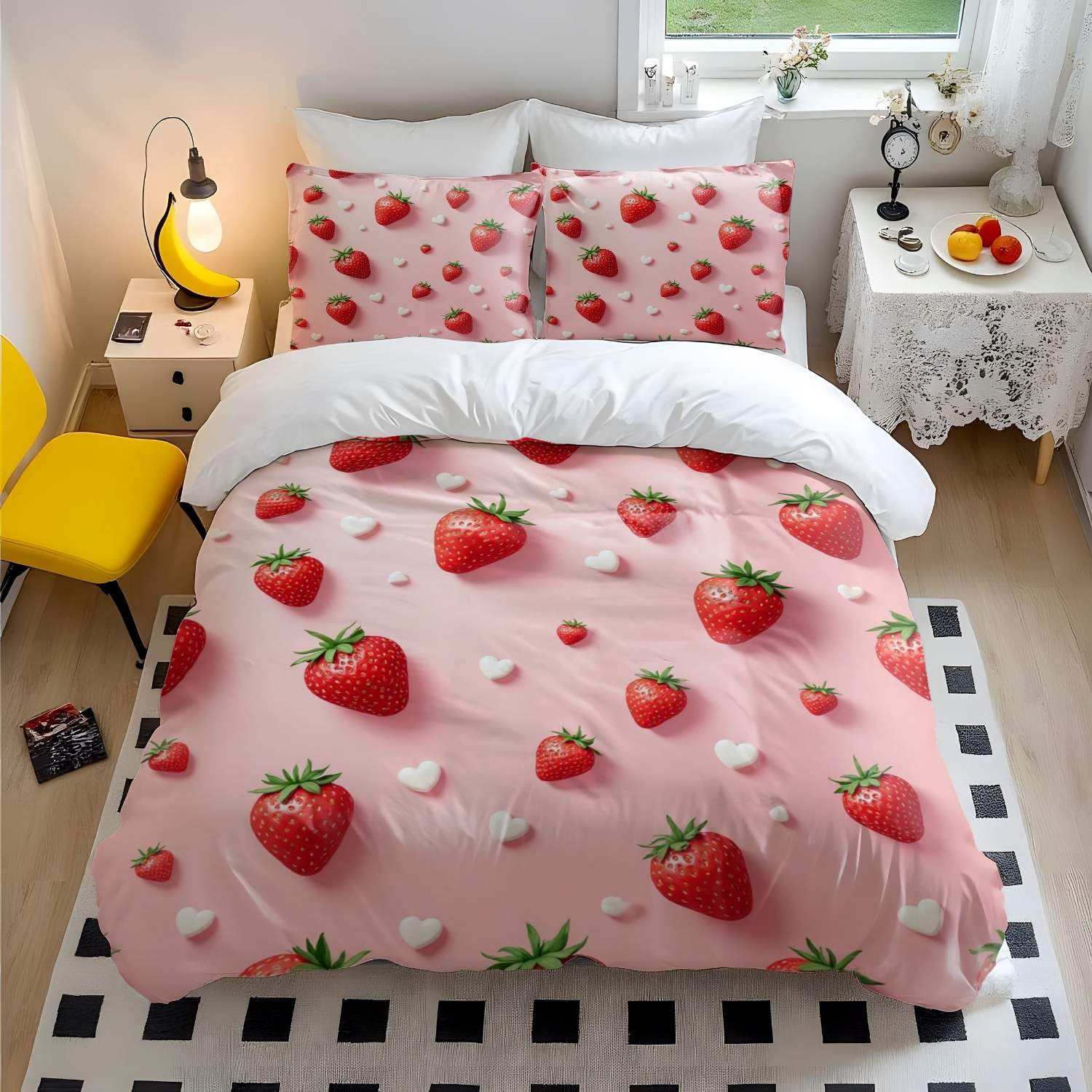 Housse de couette fraise parure lit 3D pour rafraîchir une décoration de chambre