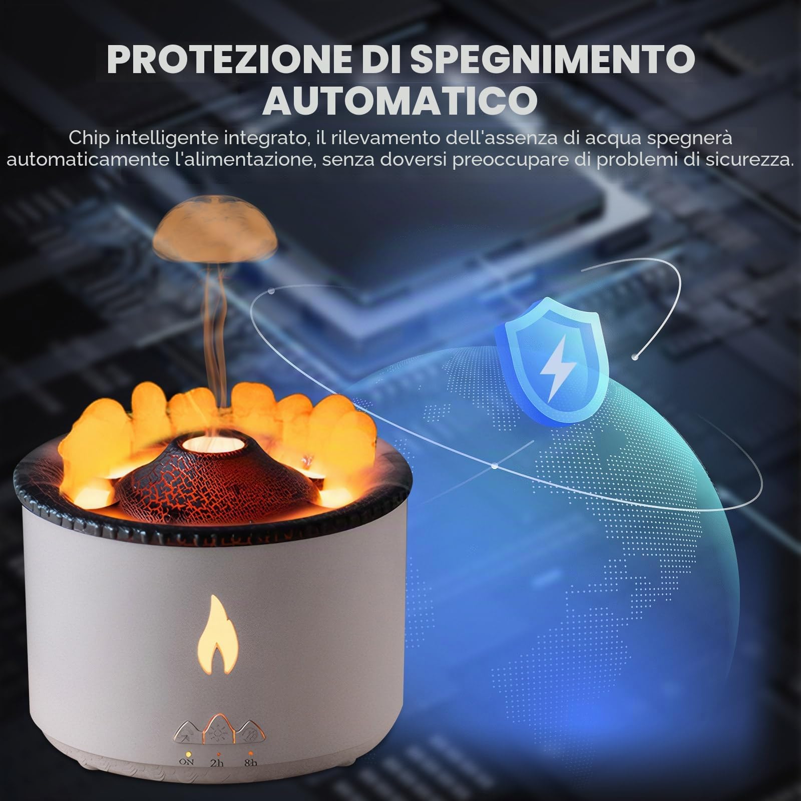 Diffusore di Aroma a Fiamma per Umidificatore Vulcano: Diffusore di Profumo Ultrasonico per Oli Essenziali 300ml Grande Capacità 2-in-1 con Timer Funzione per Camera da Letto (Senza Telecomando)