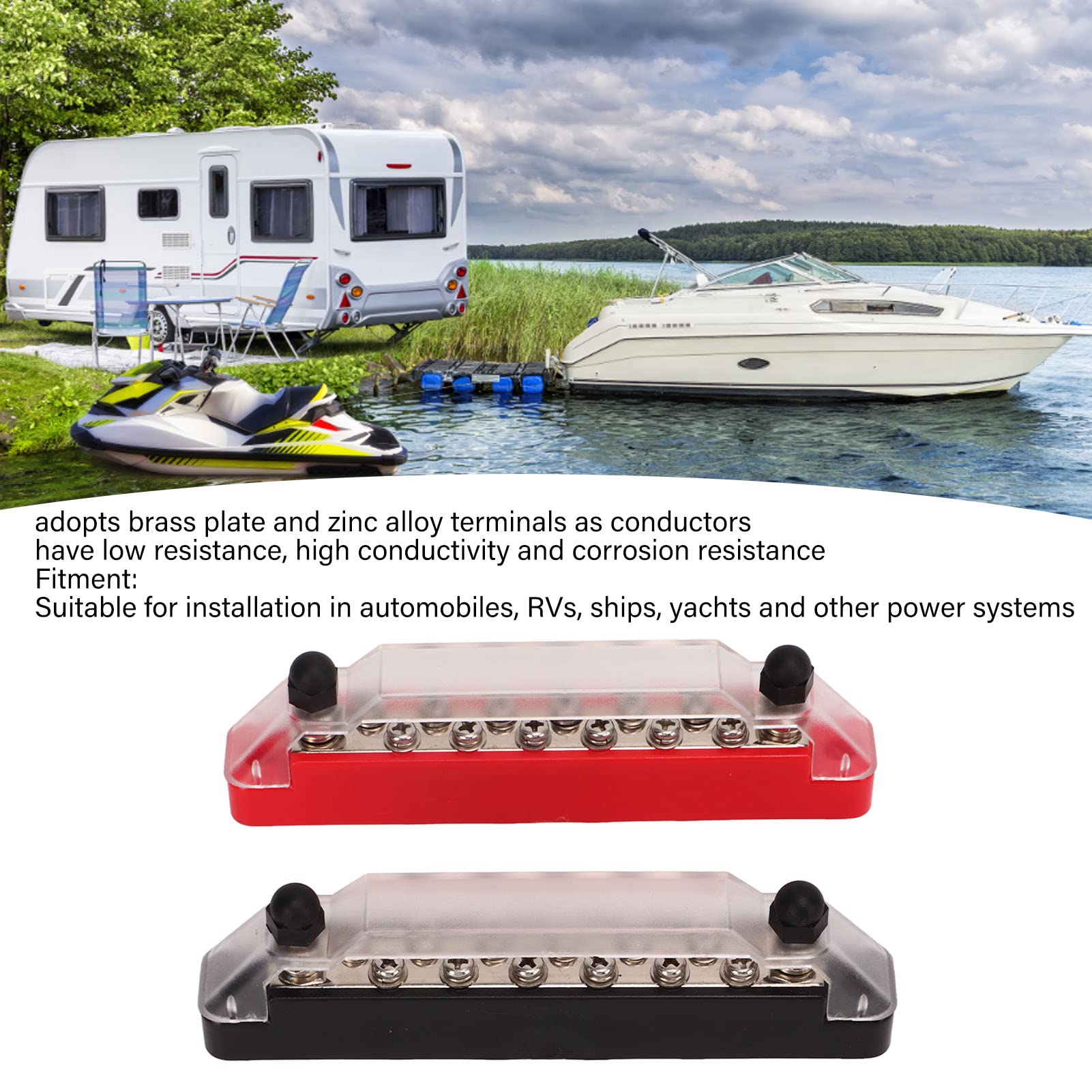 Bloc De Distribution D Alimentation 14 Voies Tension 300 V AC 48 V DC Courant 150 A Haute Conductivite en Laiton pour Systemes Electriques Camping Car Yacht Bateau