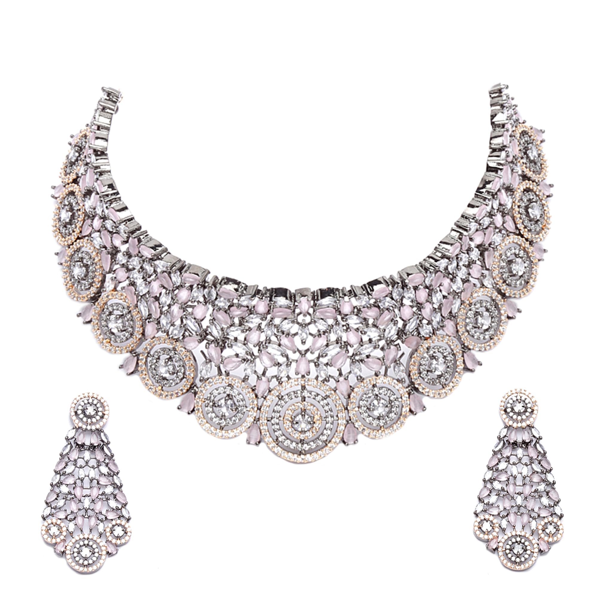 ZENEME Rhodium-Plated Silver American Diamond Choker Necklace with Earrings Jewellery Set with Girls and Women (Rose Black-Pink) (B0C1T4L5RH) Amazon Price History, Amazon Price Tracker
