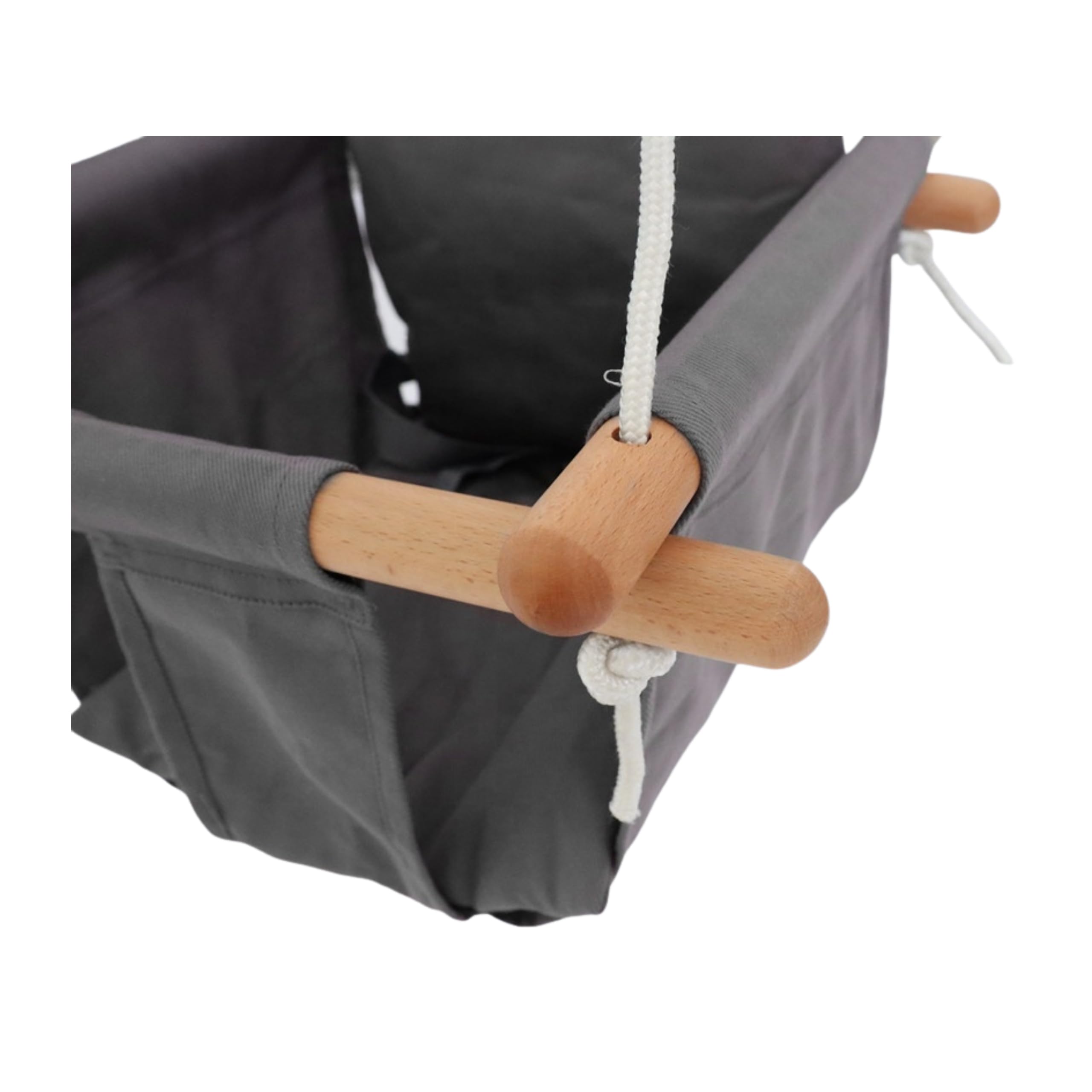 Altalena per Neonati e Bambini - Altalena da Interno in 100% Cotone e Legno di Faggio - Cintura di Sicurezza - Regolabile in Altezza - fino a 30 kg - Cuscino Grigio
