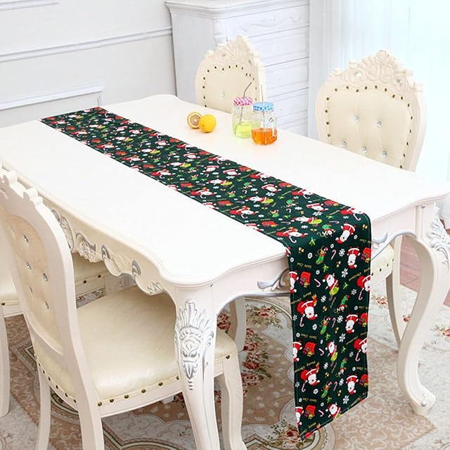 Christmas Table Runner, Santa Claus Pattern Home Tablecover Decoration, Non-slip Long Xmas Table Cloth Runner for Halloween Christmas Home Kitchen Party Wedding Thanksgiving(Green, 11.8 x 70.8 inch)