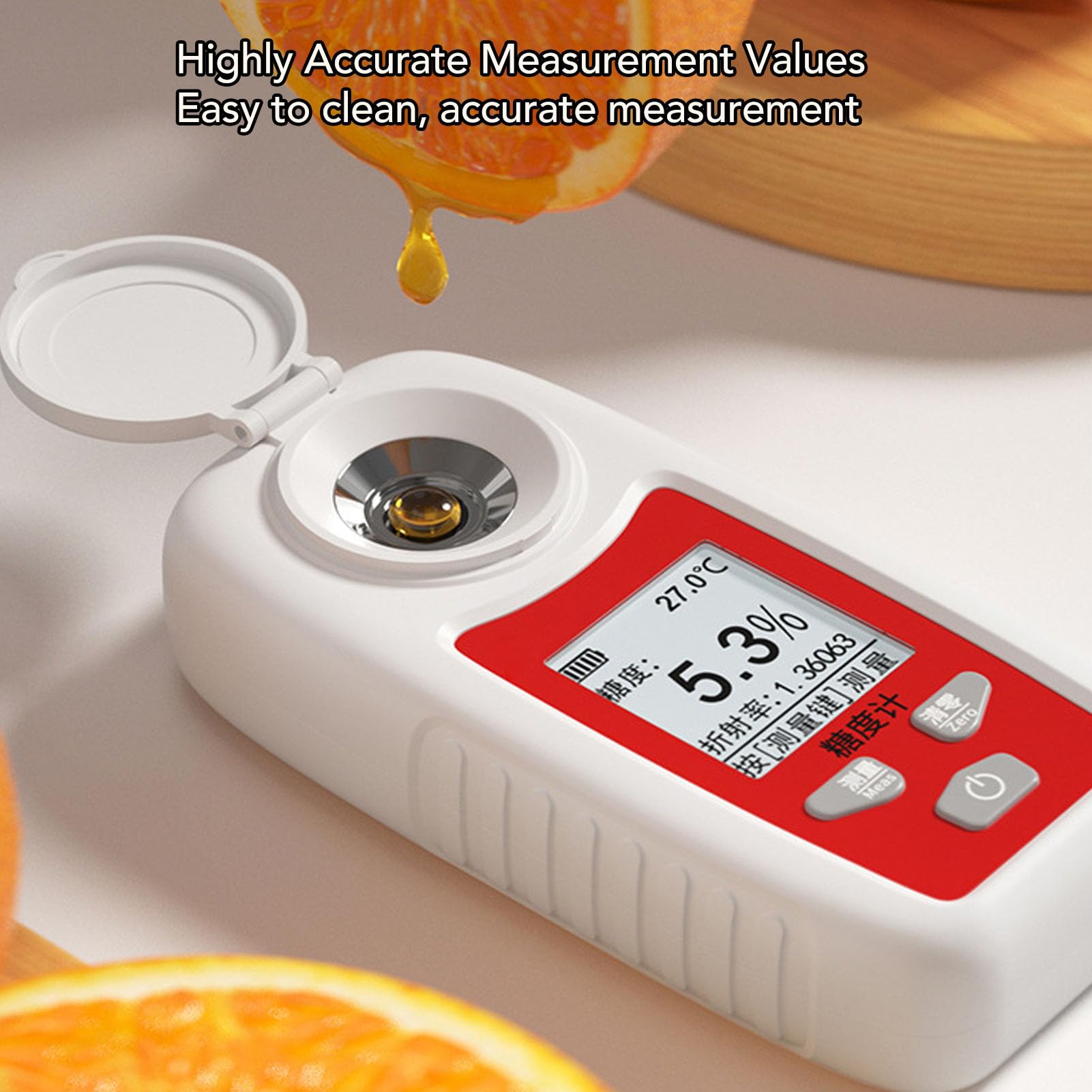 TOPINCN Medidor de Azúcar de Frutas, Refractómetro Digital Portátil de Alta Precisión Brix con Medición de un Botón para Análisis de Dulzor de Jugos de Frutas y Vinos (DLX‑SDJ1514（0‑55%）1.333‑1.430)