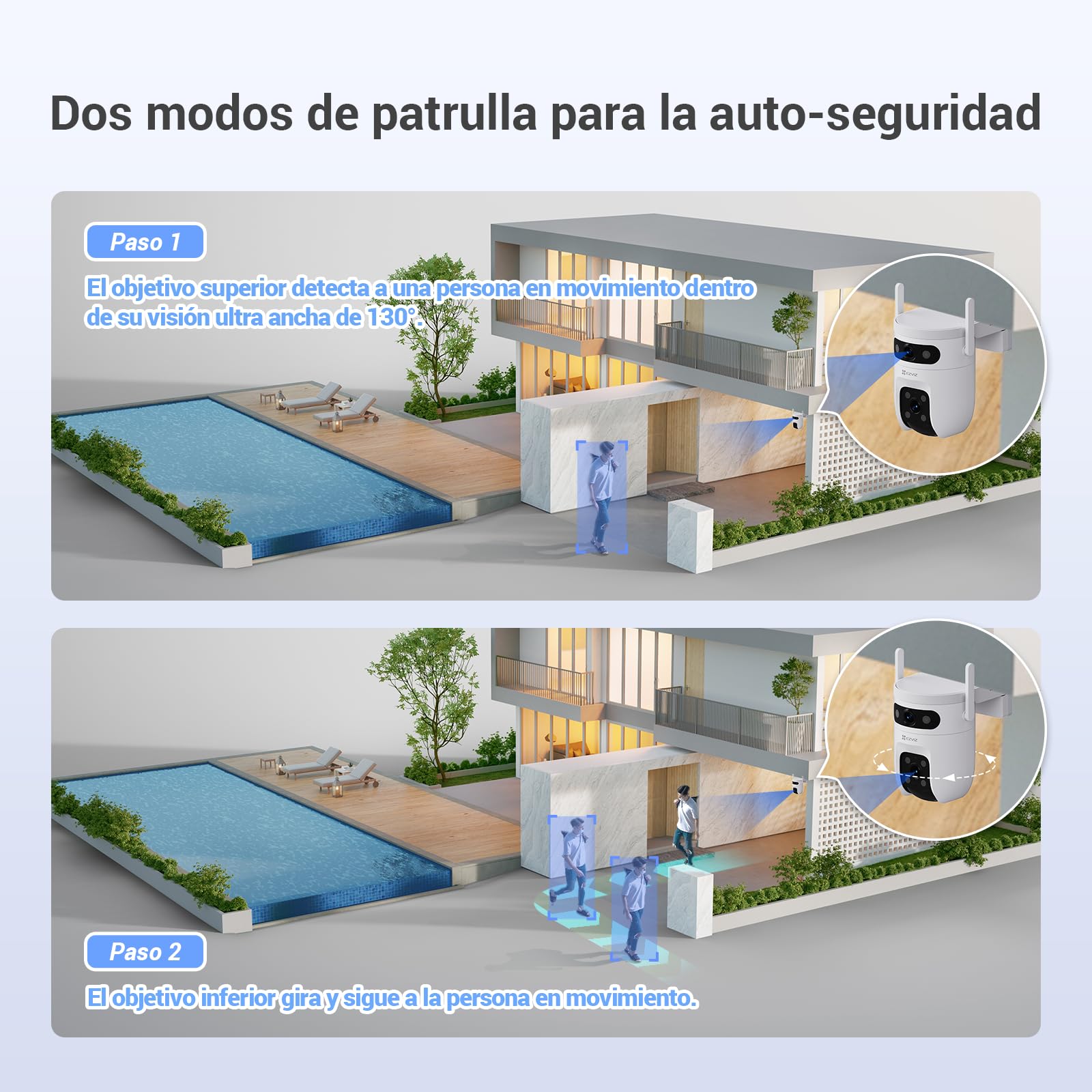 EZVIZ C9C Cámara de Vigilancia Exterior 2K con Doble Lente (3MP+3MP), Cobertura 360°, Visión Nocturna en Color, IA Detección de Personas y Vehículos, Audio Bidireccional, Compatible con Alexa