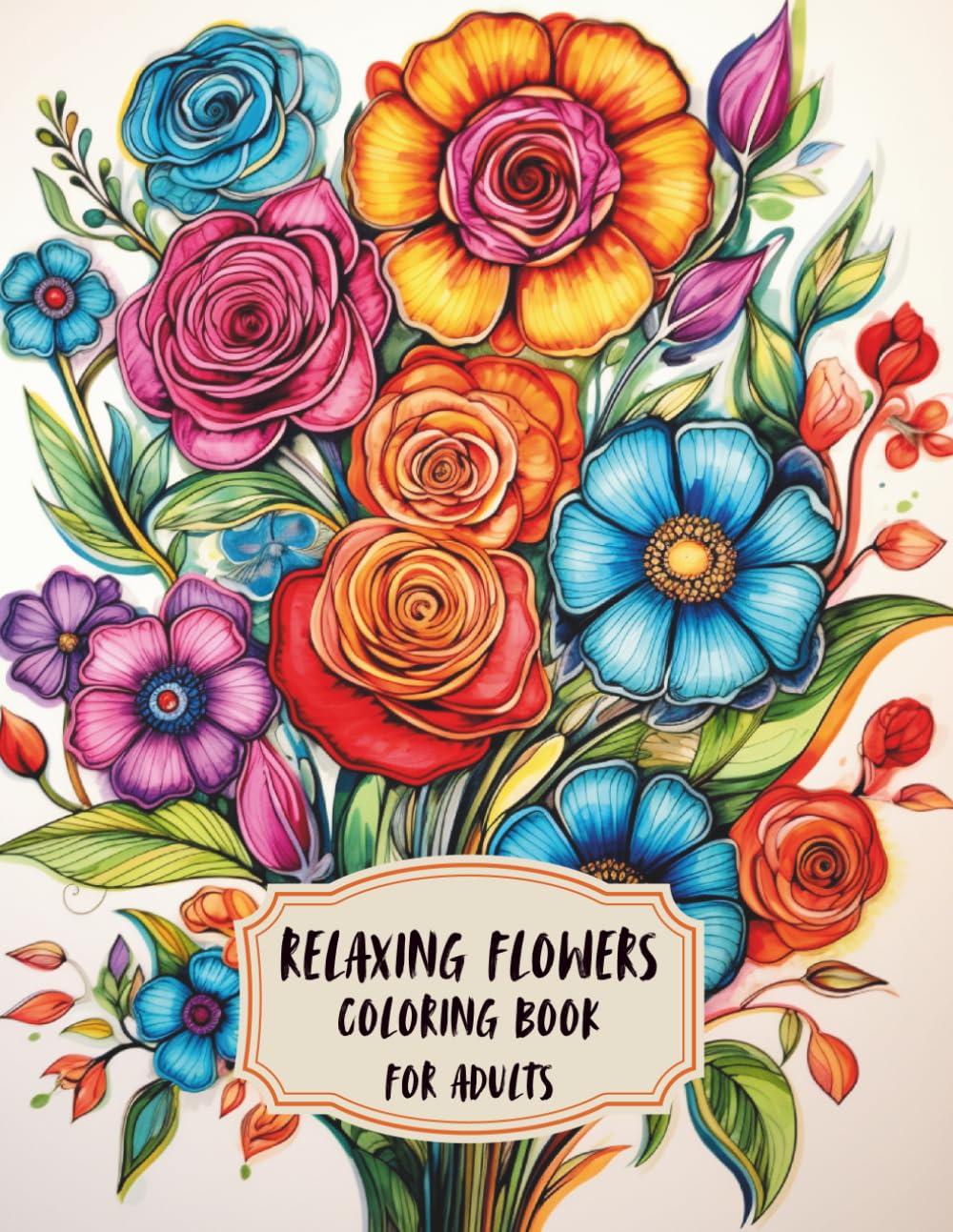 Relaxing Flowers Coloring Book For Adults: Easy flower Coloring Book: Large Print simple Designs: for Adults and Seniors