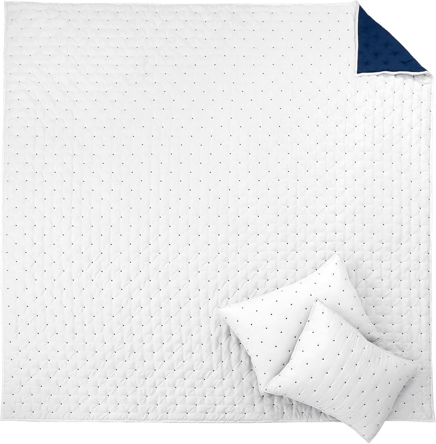 Levtex Home - Embroidered Swiss Dot Quilt Set - Full/Queen Quilt and Two Standard Shams - Dot - Navy and White - Quilt (88x92in.) and Shams (20x26in.) - Reversible - Polyester - Image 6