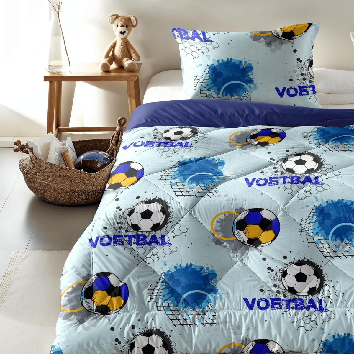 Zelesta Kiddybed kinderbettwäsche 135x200 4 Jahreszeiten - Bettwäsche winterdecke und Sommer-Bettdecke - Waschbare kinderdecke ohne Bezug - Kinderbettdecke mit Muster (Soccer Dream)