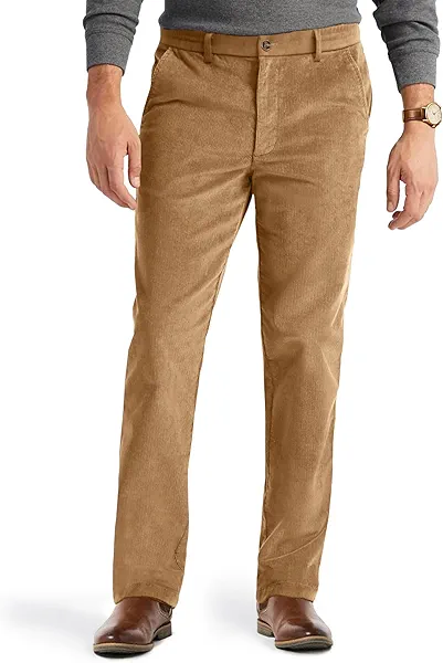 PLEPAN Mens Corduroy Pants - Classic Fit Stretch Elastic Waist Dress Pant