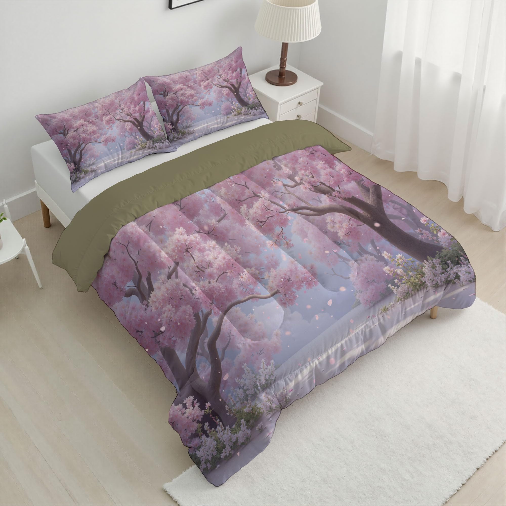 Edredón Relleno Nórdico Cama 90,Edredón de Fibra 200gr/m², 140x200cm 4 Estaciones Estampado Acuarela Bosque Cerezos En Flor 3D Edredón Pétalos Ensueño De Mariposa Suave y Ligero con 1 Fundas