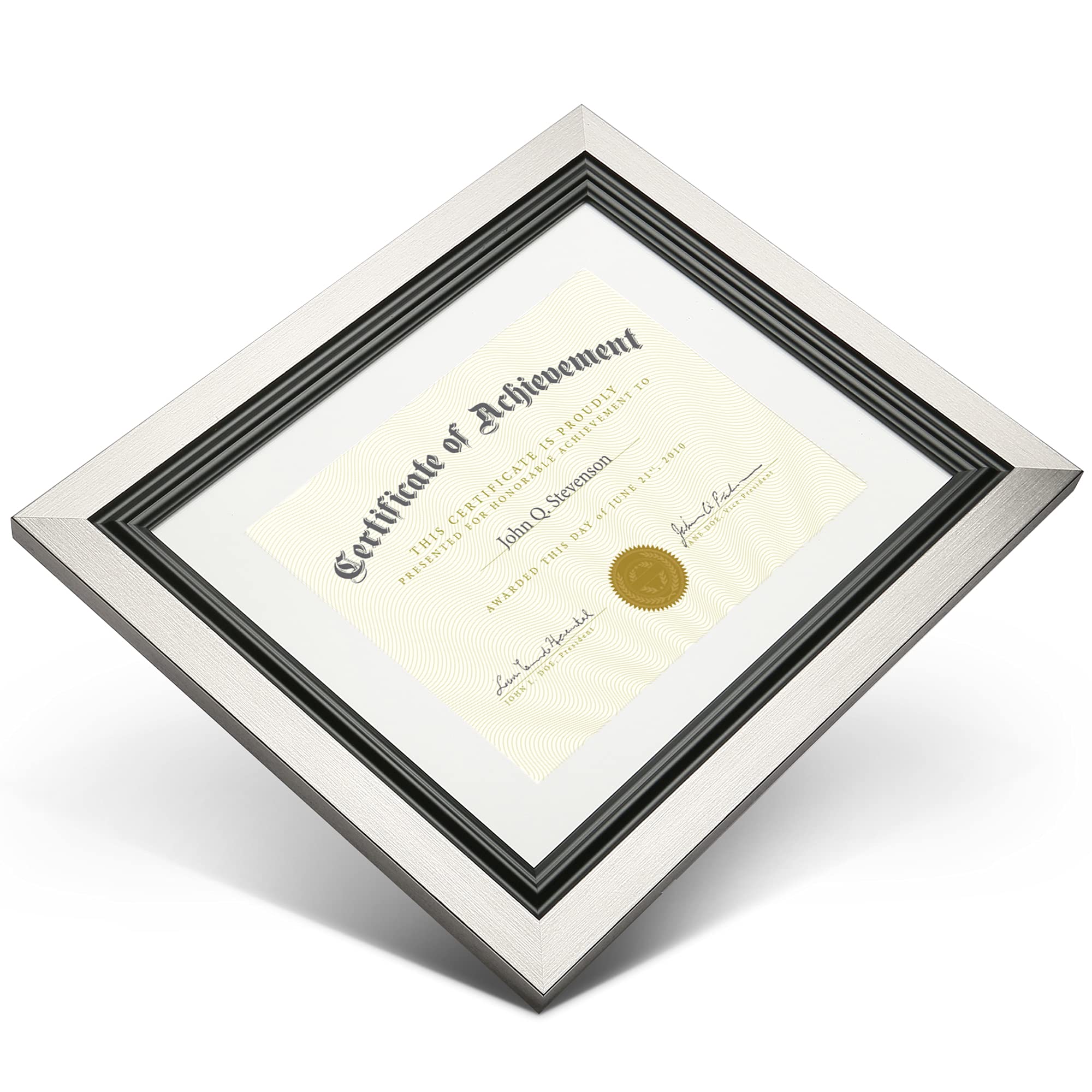 SUNTRONS Certificate Frames 8.5x11 Diploma Frame whit Mat or 11x14 Inch Photo Document Degree Frames Bachelors and Masters, Horizontal and Vertical Formats for Wall, Italian Design Gold Frames, Silver-Black