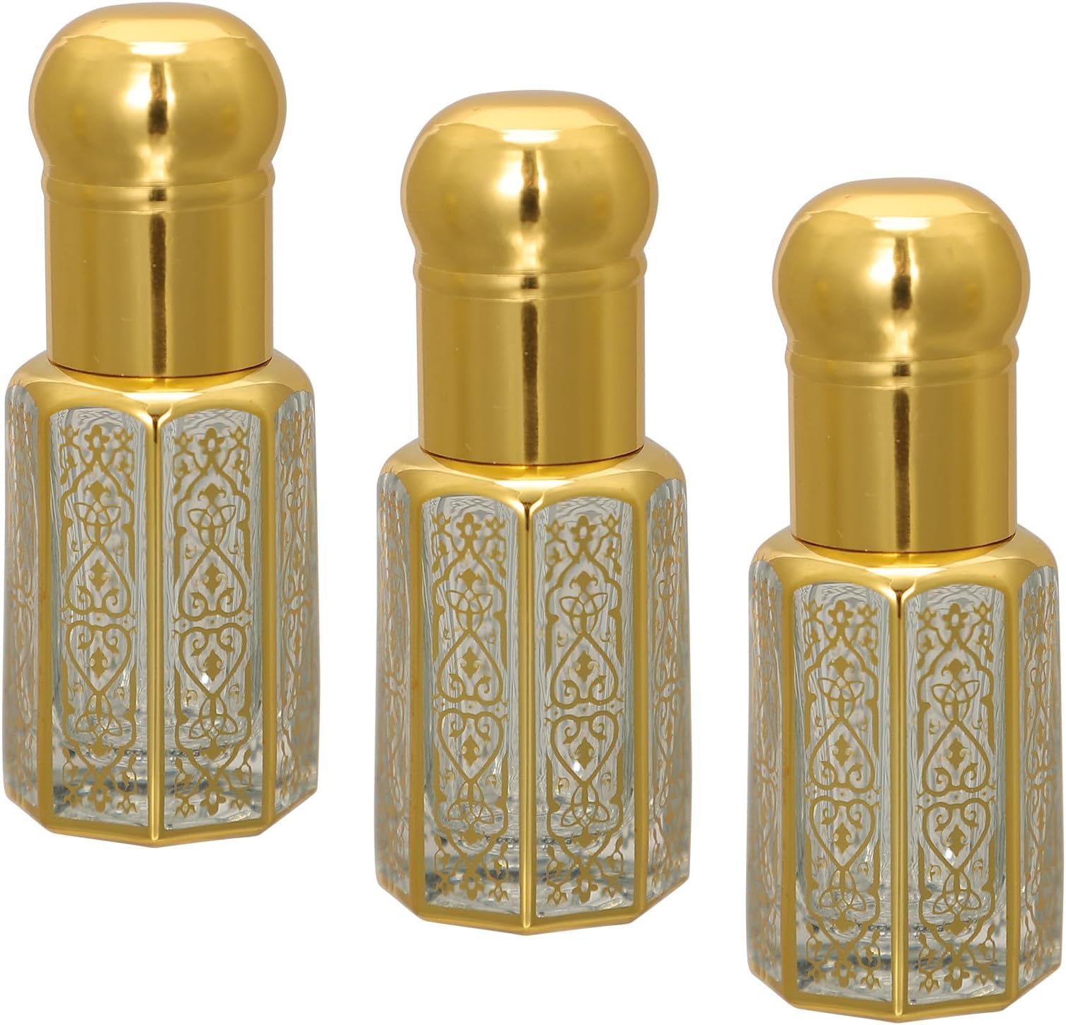 SUPVOX 3pcs 6ml Gold Glass Roll-on Bottles for Essential Oils with Screw Cap and Dropper, Refillable Perfume Rollerball Bottles for Travel and Aromatherapy Use