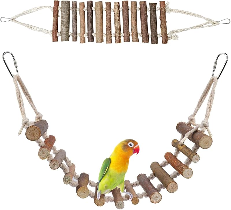 Escada de Madeira para Aves BNOSDM com Corda de Sisal para Escalar e Roer JGY140-Y, Pacote com 2