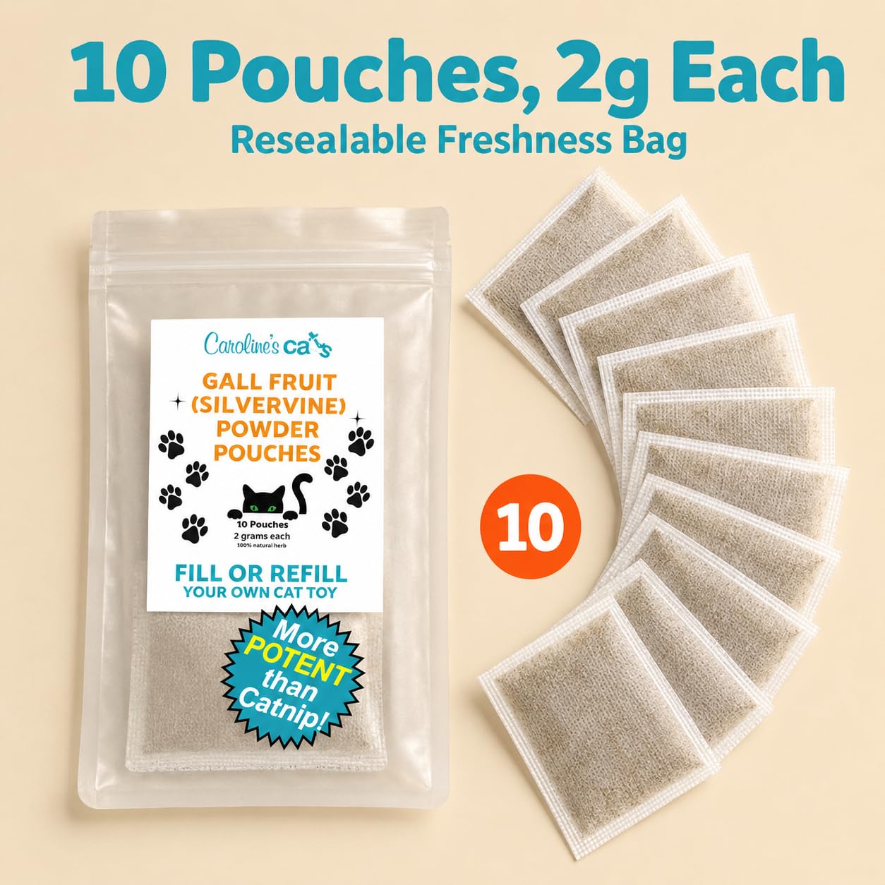 Caroline's Cats Silvervine Matatabi - Paquete de polvo para juguetes para gatos – Recarga para fruta biliar, más potente que el reemplazo de hierba gatera para pájaros revoloteando, peces flopping y | No-Mess - Paquete de repuesto para juguetes para gatos