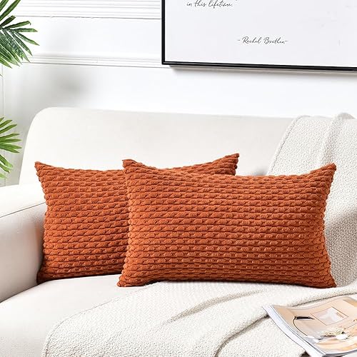 Fancy Homi Paquete de 2 fundas de almohada decorativas de color óxido de 12 x 20 pulgadas para sofá y cama, decoración moderna de estilo bohemio