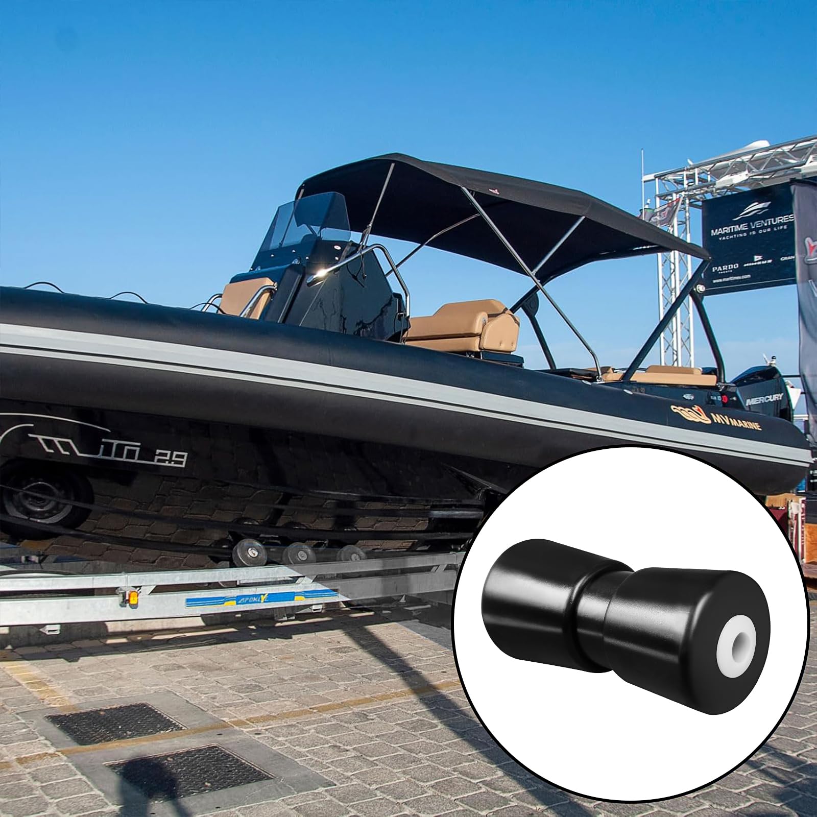 LYCN 4 Stück Schwerlast Bootstrailer Rollen, 19 cm Bootstrailer Kielrollen aus Gummi, Bugrollen für Bootsanhänger, Ersatzteile Trailerrollen Zubehör (Schwarz)