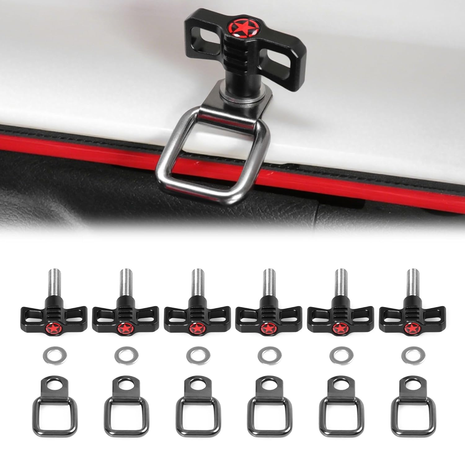 Hardtop Quick Release Boltsx Compatible with 1997-2025 Jeep Wrangler TJ JK JL 4xe Gladiator JT & 2021+ Ford Bronco Hardtop Quick Release Bolts, 6PCS, Flag