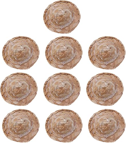 Toyvian Mini sombrero de paja para muñeca, 12 piezas hecho a mano, gorra tejida de material para bricolaje, sombrero de paja natural, mini sombrero