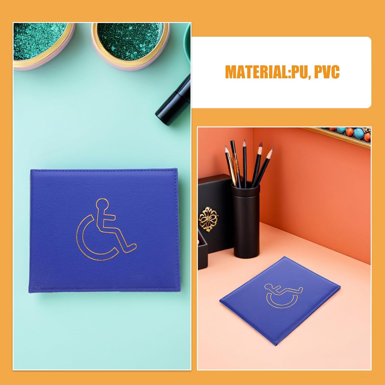 BESTYASH 2pcs Disability Card Holder Sleeves PU PVC Blue for Daily Use