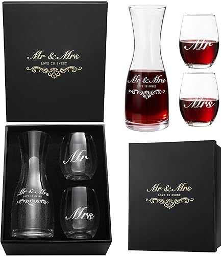 Miniatura 13 de AW BRIDAL Copas de vino Mr and Mrs Regalos de boda para parejas 2026, regalo de compromiso para parejas recién comprometidas, regalos de despedida