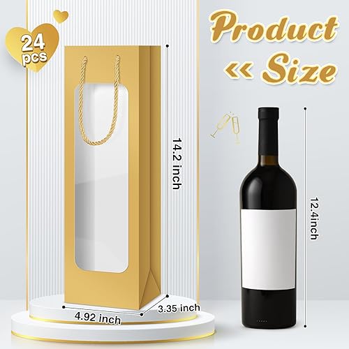 Miniatura 58 de Tioncy 24 bolsas de regalo de botella de vino individual de Navidad, bolsas de champán para bodas a granel con ventana transparente, cajas Negro