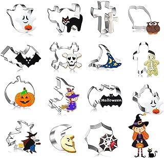 JIASHA Emporte Piece Halloween, 15 Pièce Halloween Moule à Biscuit Acier Inoxydable Emporte Pièces Cookie Cutter, pour Décoration de Gâteau Fondant Biscuit Cookie Pâtisserie (Halloween15)